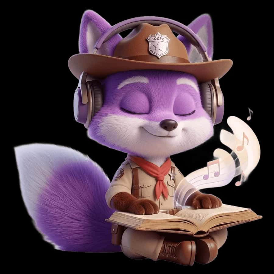 Ryder with headphones on, listening to a book read aloud